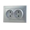  - Розетка 2-м СП Мира 16А IP20 без заземл. со вставкой керамика сер. метал. LEZARD 701-1010-128
