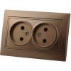  - Розетка 2-м СП Мира 16А IP20 без заземл. со вставкой керамика свет. корич. перламутр. LEZARD 701-3131-128