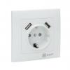  - Розетка 1-м СП Валенсия 16А IP20 с заземл. защ. шторки с 2-мя заряд. устройствами USB 2.1А бел. PROxima EKF EWR16-028-10-2USB
